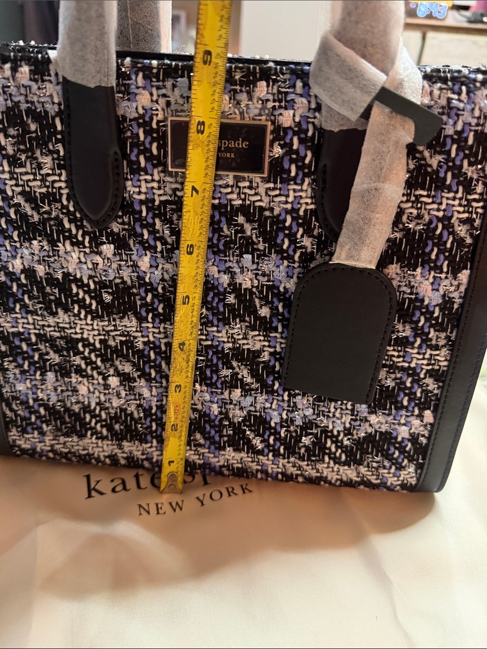 NWT Kate Spade KI581 Manhattan Plaid Tweed Small Tote Black Multi - Picture 9 of 10